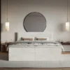 Łóżko kontynentalne 180x200 cm Softie z pojemnikami i topperem szarobeżowe welur hydrofobowy