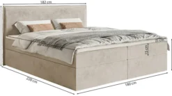 Łóżko kontynentalne 180x200 cm Softie z pojemnikami i topperem szarobeżowe welur hydrofobowy