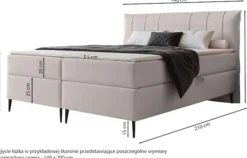 Łóżko kontynentalne 140x200 cm Suzi z materacem bonellowym i topperem beżowe welur hydrofobowy