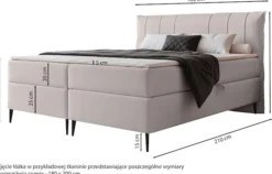 Łóżko kontynentalne 180x200 cm Suzi z materacem bonellowym i topperem szarobeżowe welur hydrofobowy