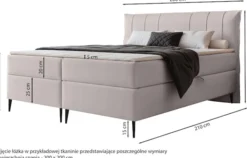 Łóżko kontynentalne 200x200 cm Suzi z materacem bonellowym i topperem eukaliptusowe welur hydrofobowy