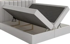 Łóżko kontynentalne 160x200 cm Togents z pojemnikami i topperem jasnoszare welur hydrofobowy