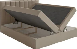 Łóżko kontynentalne 160x200 cm Togents z pojemnikami i topperem brązowe welur hydrofobowy
