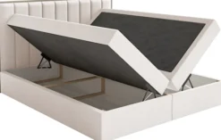 Łóżko kontynentalne 160x200 cm Togents z pojemnikami i topperem kremowe welur hydrofobowy