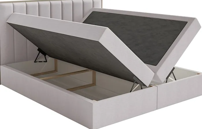Łóżko kontynentalne 140x200 cm Togents z pojemnikami i topperem szare szenil hydrofobowy