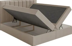 Łóżko kontynentalne 160x200 cm Togents z pojemnikami i topperem brązowe szenil hydrofobowy