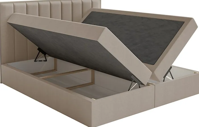 Łóżko kontynentalne 160x200 cm Togents z pojemnikami i topperem brązowe szenil hydrofobowy