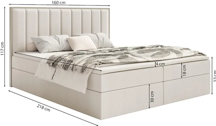Łóżko kontynentalne 160x200 cm Togents z pojemnikami i topperem brązowe szenil hydrofobowy