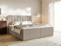 Łóżko kontynentalne 180x200 cm Togents z pojemnikami i topperem brązowe szenil hydrofobowy