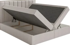 Łóżko kontynentalne 180x200 cm Togents z pojemnikami i topperem szarobeżowe szenil hydrofobowy