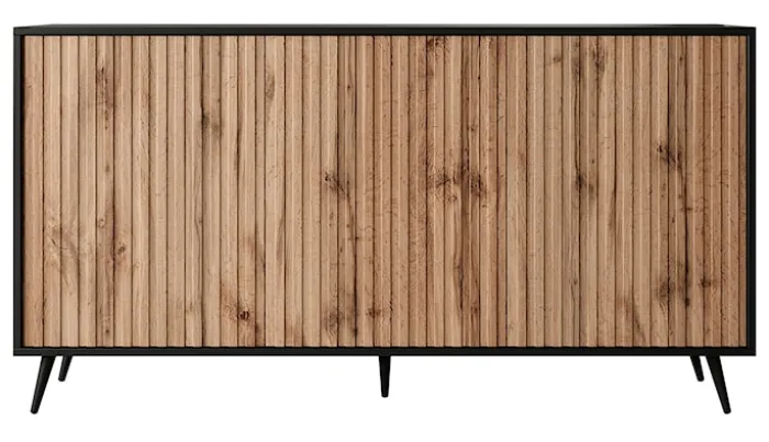 Komoda Bello z lamelowymi frontami 154 cm czarna/dąb wotan