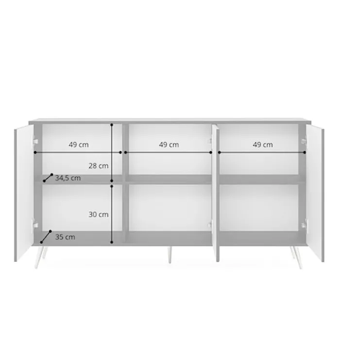 Komoda Bello z lamelowymi frontami 154 cm czarna/dąb wotan