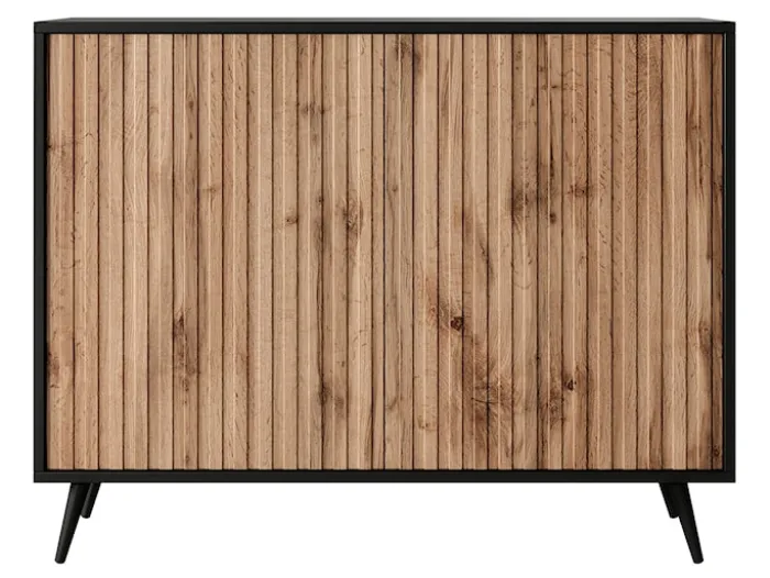Komoda Bello z lamelowymi frontami 104 cm czarna/dąb wotan