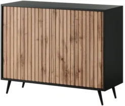 Komoda Bello z lamelowymi frontami 104 cm czarna/dąb wotan