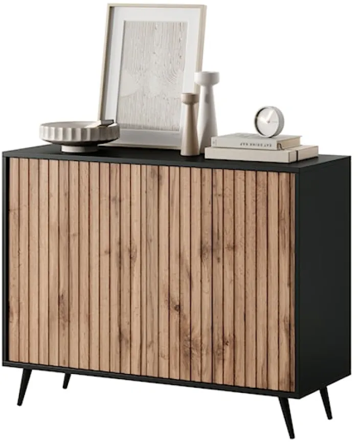 Komoda Bello z lamelowymi frontami 104 cm czarna/dąb wotan