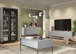 Komoda czterodrzwiowa Trend niska 193 cm z LED Szara