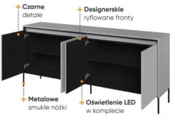 Komoda czterodrzwiowa Trend niska 193 cm z LED Szara