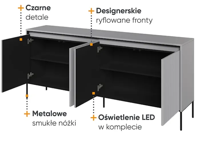 Komoda czterodrzwiowa Trend niska 193 cm z LED Szara