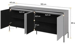 Komoda czterodrzwiowa Trend niska 193 cm z LED Szara
