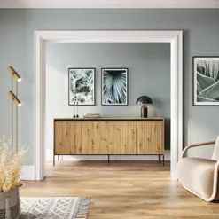 Komoda czterodrzwiowa Trend niska 193 cm z LED Dąb artisan