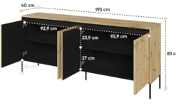 Komoda czterodrzwiowa Trend niska 193 cm z LED Dąb artisan
