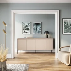 Komoda czterodrzwiowa Trend niska 193 cm z LED Beżowa