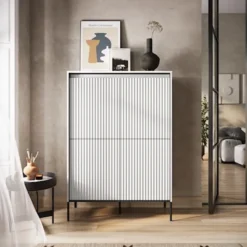 Komoda czterodrzwiowa Trend wysoka 98 cm z LED Biała