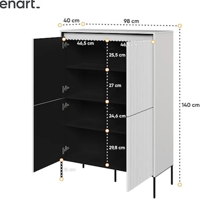 Komoda czterodrzwiowa Trend wysoka 98 cm z LED Biała