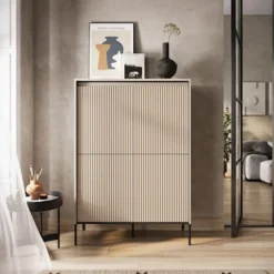 Komoda czterodrzwiowa Trend wysoka 98 cm z LED Beżowa