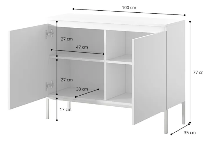 Komoda dwudrzwiowa Bemmi 100 cm biała z czarnymi nogami