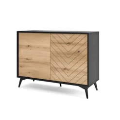 Komoda dwudrzwiowa Boulia 104 cm czarna/dąb Evoke jodełka