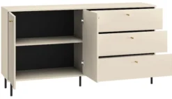 Komoda dwudrzwiowa Caletto z trzema szufladami 160 cm ozdobne lamele beżowa