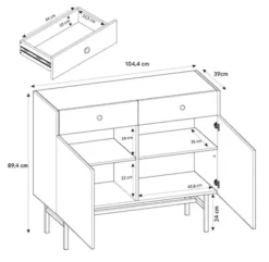 Komoda dwudrzwiowa Divenos z szufladami 104 cm Czarna