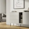 Komoda dwudrzwiowa Epiro z trzema szufladami i oświetleniem 134 cm szary beż / dąb ciemny