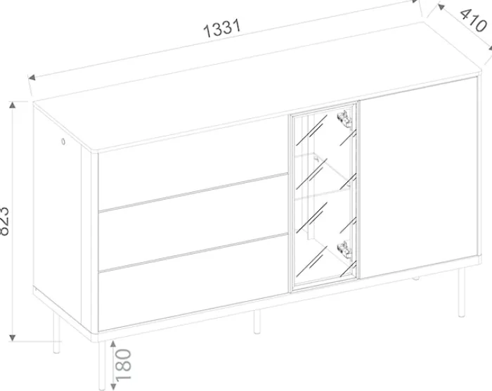 Komoda dwudrzwiowa Epiro z trzema szufladami i oświetleniem 134 cm szary beż / dąb ciemny