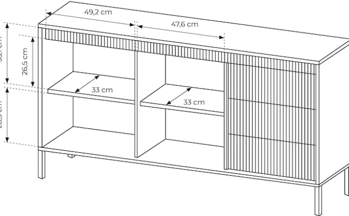 Komoda dwudrzwiowa Falsetto z ryflowanymi frontami i trzema szufladami 154 cm czarna