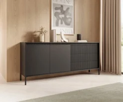 Komoda dwudrzwiowa Falsetto z ryflowanymi frontami i trzema szufladami 187 cm czarna