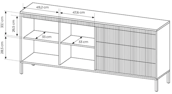 Komoda dwudrzwiowa Falsetto z ryflowanymi frontami i trzema szufladami 187 cm beżowa