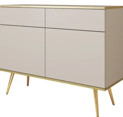 Komoda dwudrzwiowa Glinte z szufladami 107 cm beżowa ze złotymi nogami
