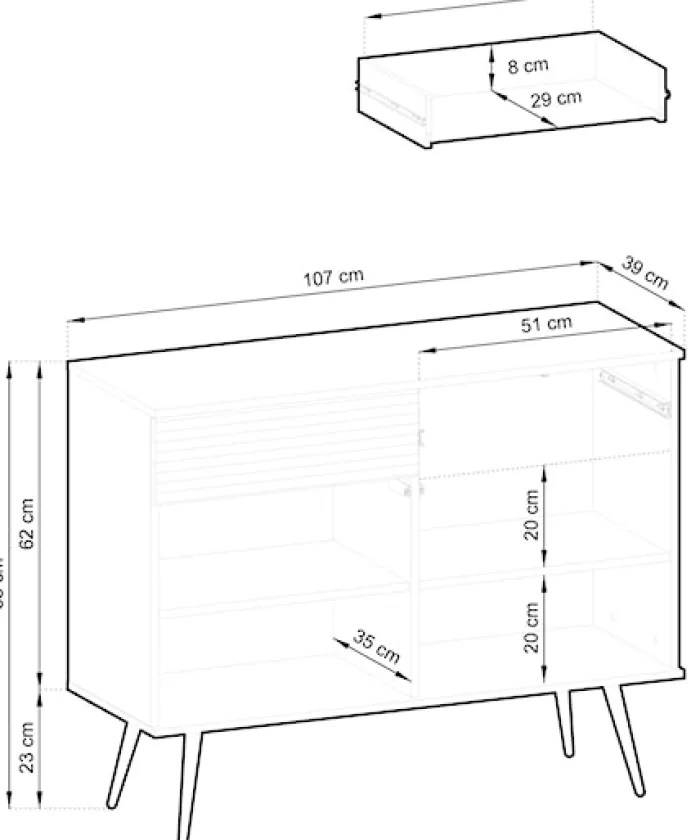 Komoda dwudrzwiowa Glinte z szufladami 107 cm biała ze złotymi nogami