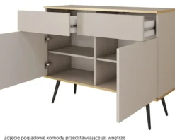 Komoda dwudrzwiowa Glinte z szufladami 107 cm biała ze złotymi nogami