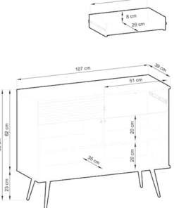 Komoda dwudrzwiowa Glinte z szufladami 107 cm czarna ze złotymi nogami