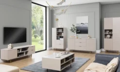 Komoda dwudrzwiowa Klazby 150 cm z trzema szufladami kaszmir lamele