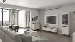 Komoda dwudrzwiowa Osaka z ryflowanymi frontami 100 cm beż piaskowy na czarnych nogach