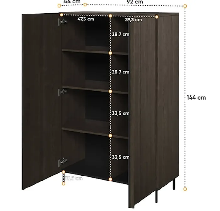 Komoda dwudrzwiowa Piemonte 144 cm Jesion portland/czarny