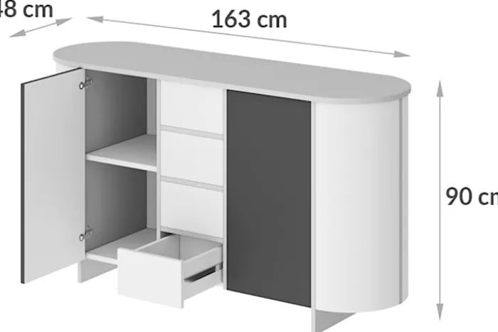 Komoda dwudrzwiowa Reflicy z czterema szufladami 163 cm zielony mat