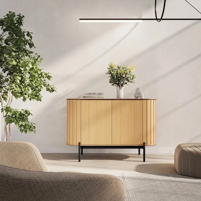 Komoda dwudrzwiowa Rotto niska z ryflami 124 cm dąb vincenza