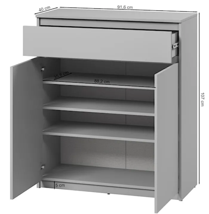 Komoda dwudrzwiowa Simply z szufladą 92 cm szara