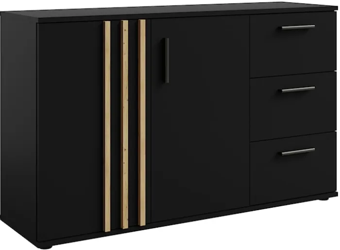 Komoda dwudrzwiowa Tollino z trzema szufladami 120 cm Czarna/Dąb artisan lamele