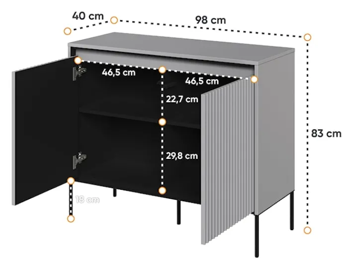 Komoda dwudrzwiowa Trend 98 cm z LED Szara